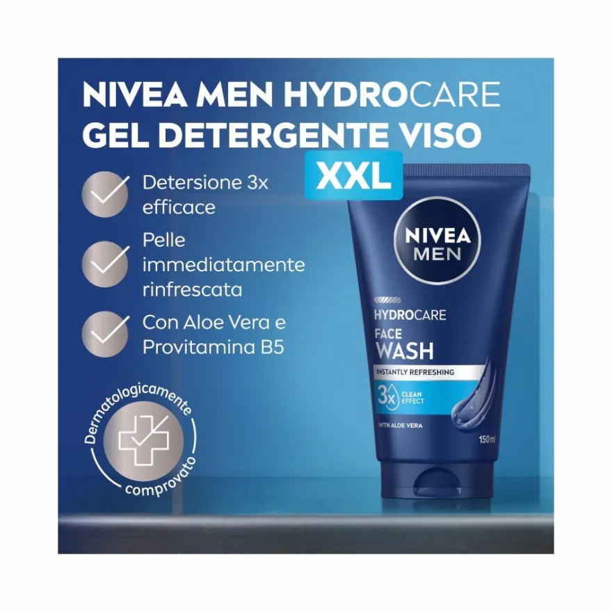 Nivea Men Hydrocare Gel Detergente Viso Uomo XXL 150ml