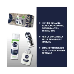 Nivea Men Sensitive Cofanetto Schiuma 200ml + Balsamo 100ml + Deo 50ml + Travel Bag