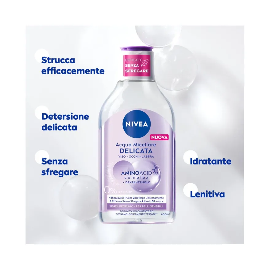 Nivea Micellair 5in1 Acqua Micellare Delicata Detergente Viso E Occhi Struccante Lenitivo 400ml