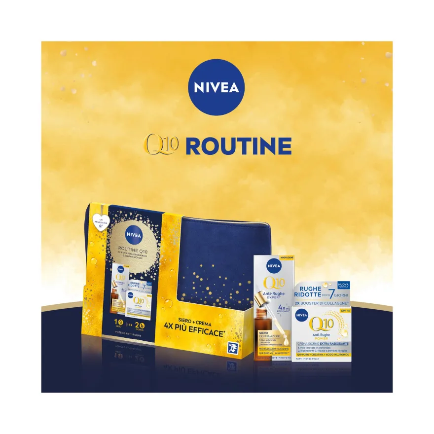 Nivea Routine Q10 Cofanetto Crema Viso 50ml + Siero Viso 30ml + Travel Bag