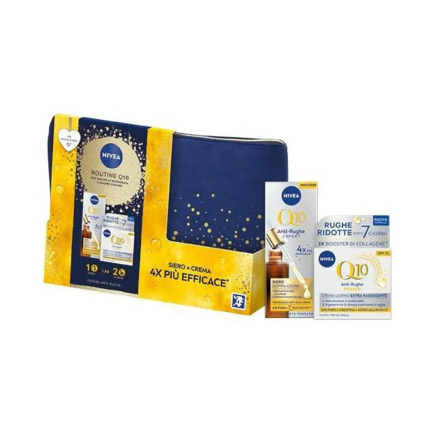 Nivea Routine Q10 Cofanetto Crema Viso 50ml + Siero Viso 30ml + Travel Bag