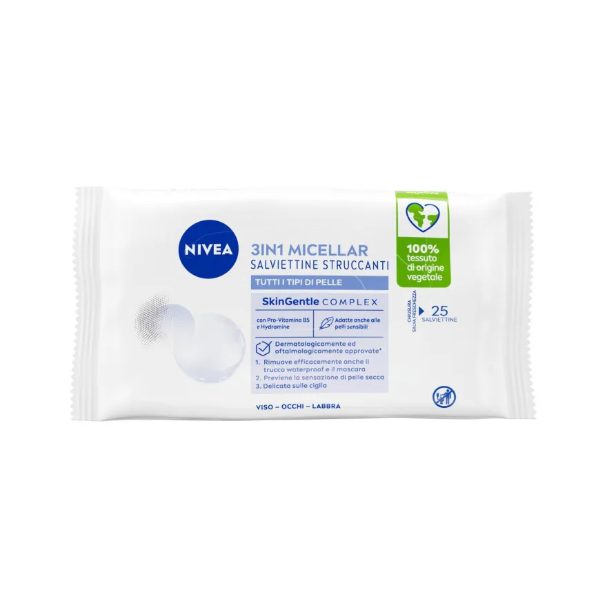 Nivea Salviettine Struccanti 3in1 Micellar Salviettine Delicate Per Occhi Viso E Labbra 25 Pezzi