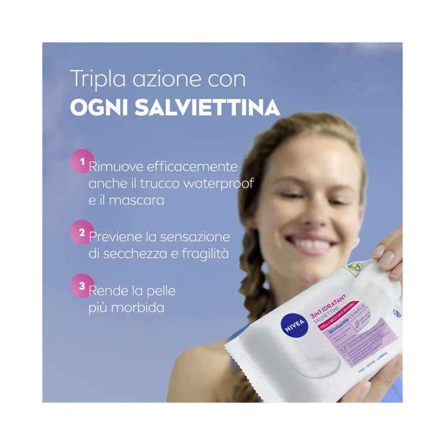 Nivea Salviettine Struccanti 3in1 Idratanti Salviette Struccanti per Pelli Secche 25 Pezzi