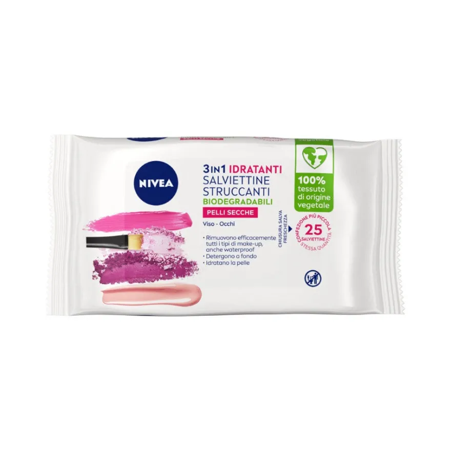 Nivea Salviettine Struccanti 3in1 Idratanti Salviette Struccanti per Pelli Secche 25 Pezzi