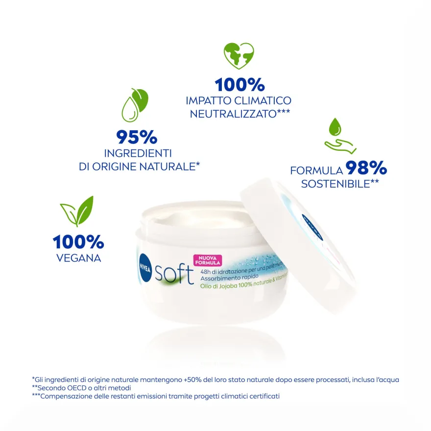 Nivea Soft 200ml Crema Idratante Corpo Viso Mani Multiuso Con Vitamina E E Olio Di Jojoba