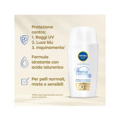 Nivea Sun Crema Viso Solare Triple Protection Fp50+ Fluido Ultra Leggero 40ml