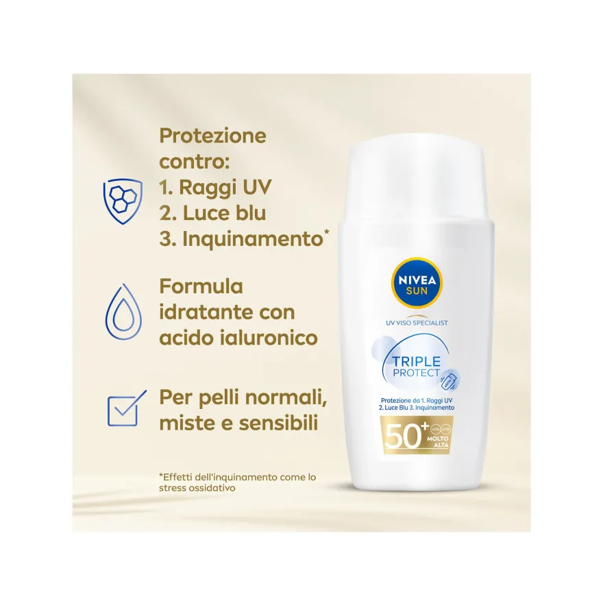 Nivea Sun Crema Viso Solare Triple Protection Fp50+ Fluido Ultra Leggero 40ml