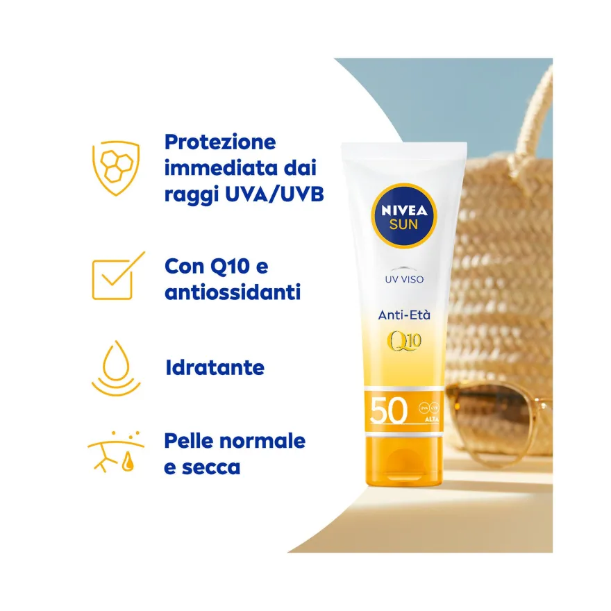 Nivea Sun Uv Viso Anti-età Fp50 Crema Solare Viso Antirughe E Antimacchie Con Coenzima Q10 50ml