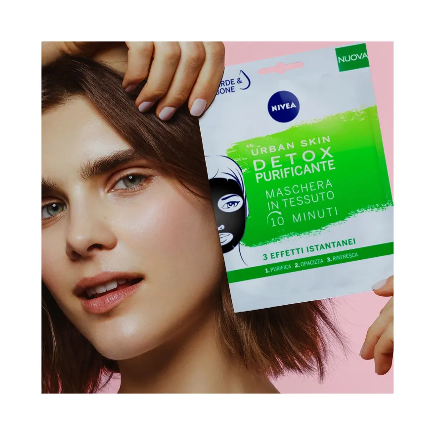 Nivea Urban Skin Detox Purificante Maschera Viso in Tessuto Per Cura Della Pelle 1 Pezzo