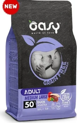Oasy Dry Dog Grain Free Anatra Per Cani Adulti Taglia Media/Grande Sacco 12kg