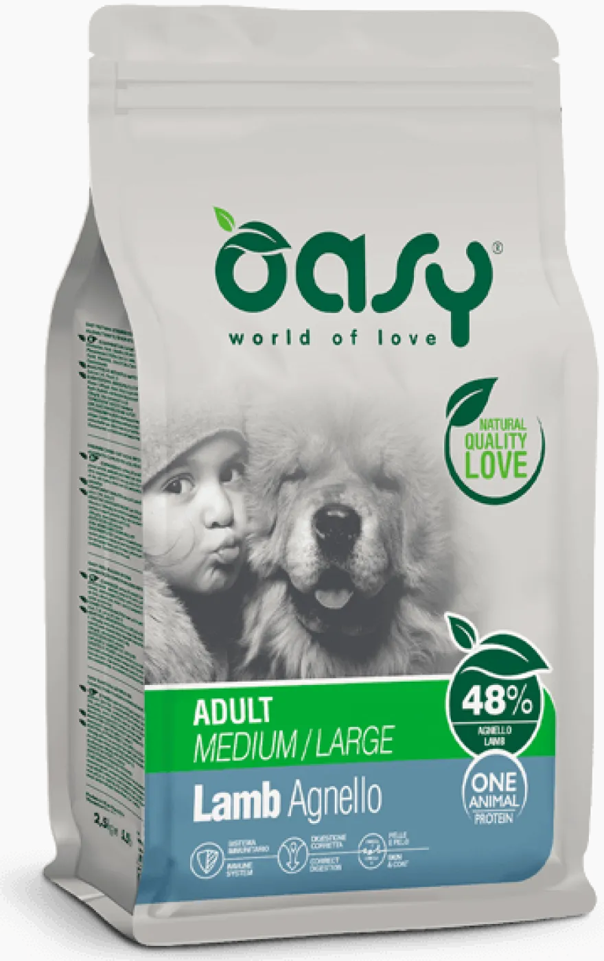 Oasy Dry Monoproteico Crocchette Al Agnello Per Cani Taglia Media/Grande Sacco 12kg