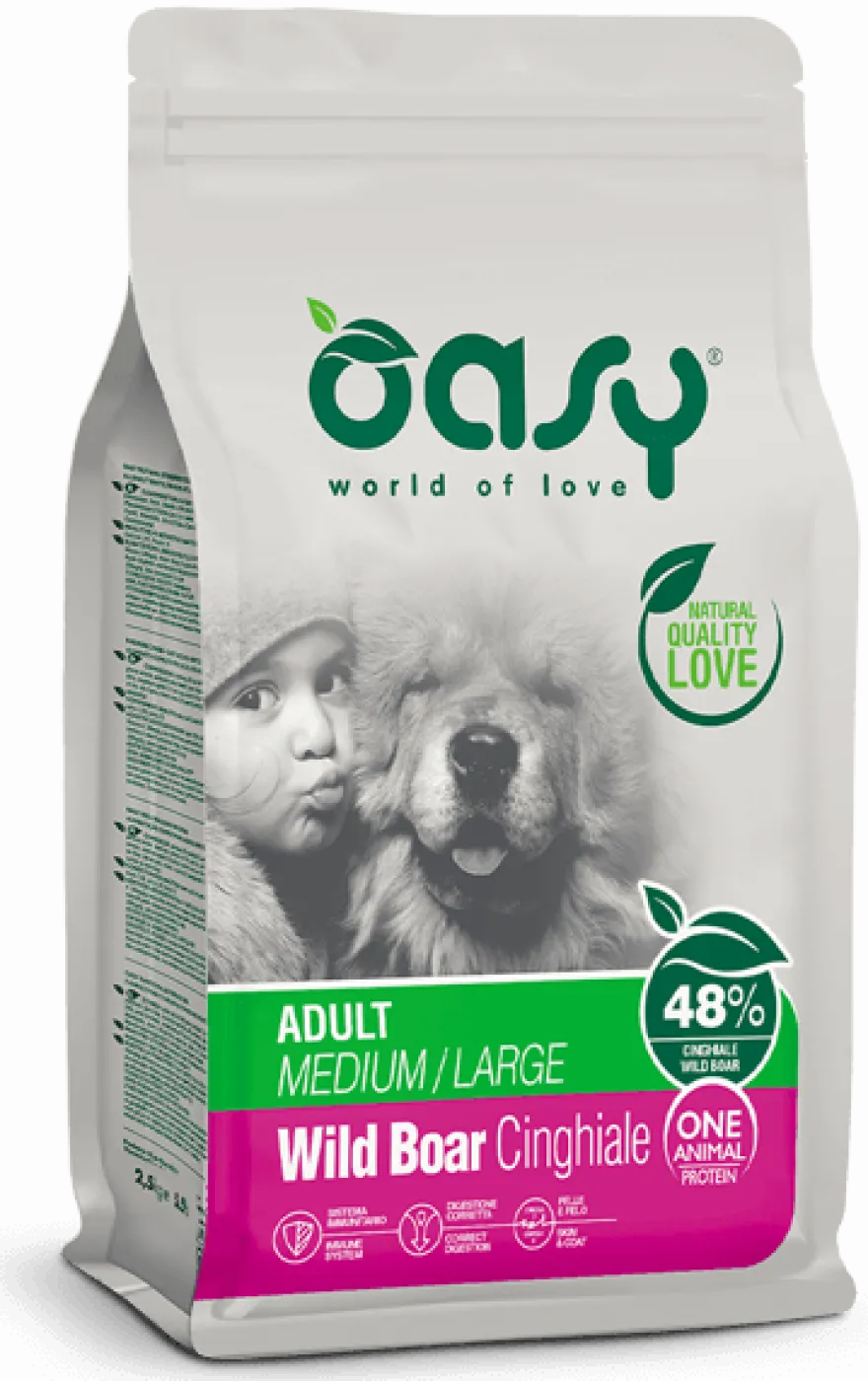 Oasy Dry Monoproteico Crocchette Al Cinghiale Per Cani Taglia Media/Grande Sacco 12kg