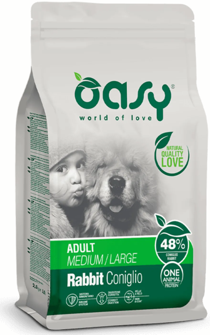 Oasy Dry Monoproteico Crocchette Al Coniglio Per Cani Taglia Media/Grande Sacco 12kg