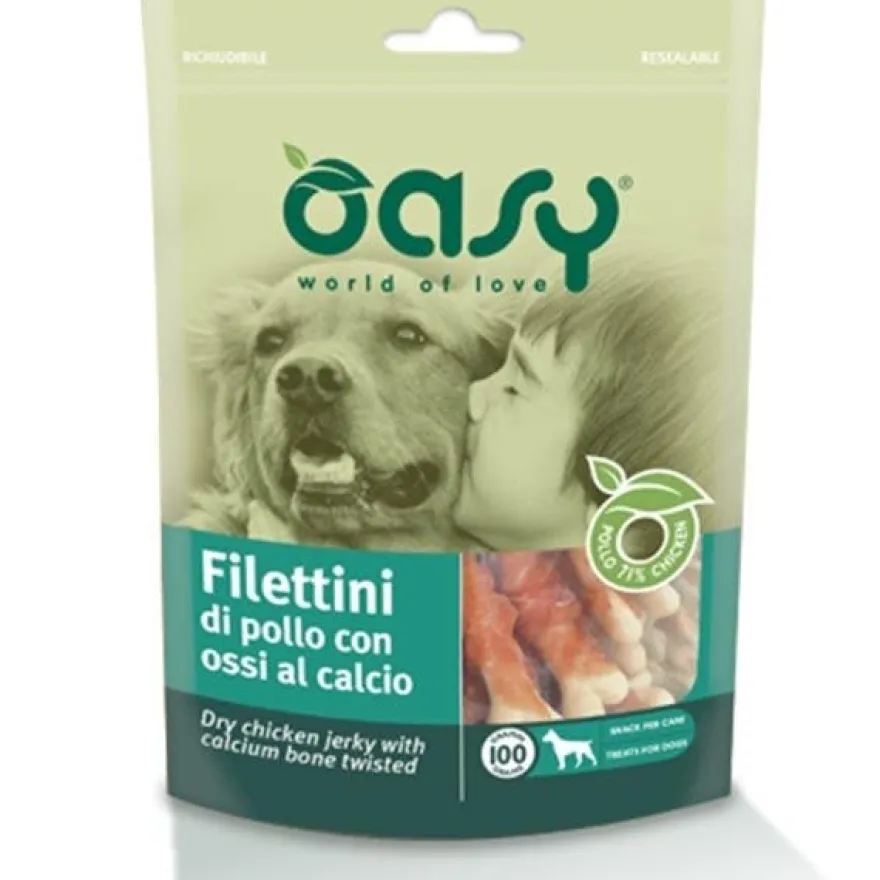 Oasy Snack Cani Filettini di Pollo con Ossi al Calcio 100g