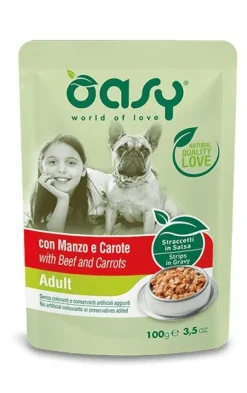 Oasy Straccetti In Salsa Con Manzo E Carote Per Cani Adulti Bustina 100g