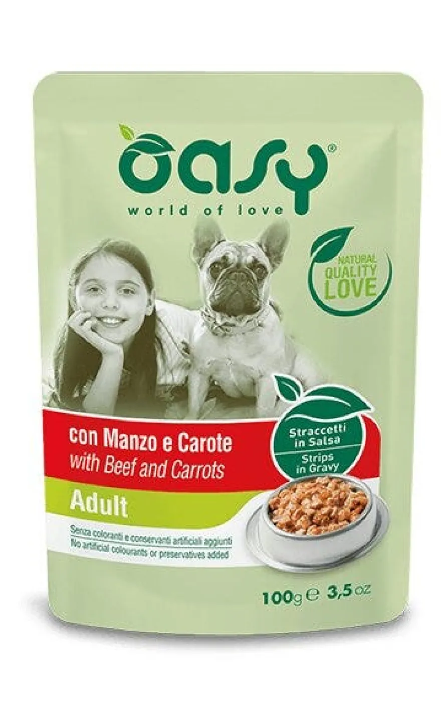 Oasy Straccetti In Salsa Con Manzo E Carote Per Cani Adulti Bustina 100g