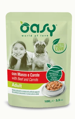 Oasy Straccetti In Salsa Con Manzo E Carote Per Cani Adulti Bustina 100g
