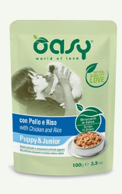 Oasy Straccetti In Salsa Con Pollo E Riso Per Cuccioli Bustina 100g