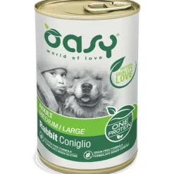 Oasy Wet Dog One Animal Protein Coniglio Cibo Umido Cani Adulti Taglia Media/Grande Lattina 400g
