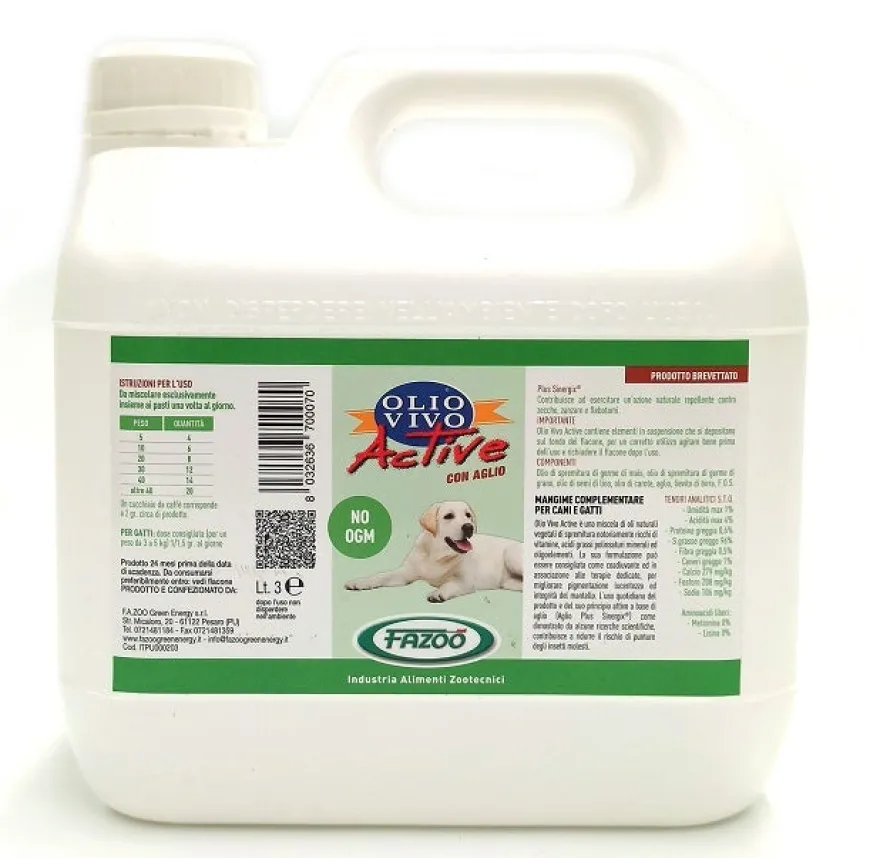 Olio Vivo Active Con Aglio Mangime Complementare Per Cani/Gatti 3 Litri