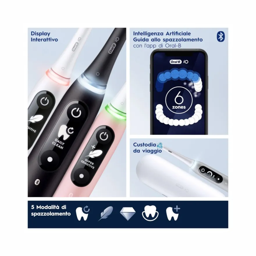 Oral-B iO6 Spazzolino Elettrico Ricaricabile Nero Con Custodia Da Viaggio