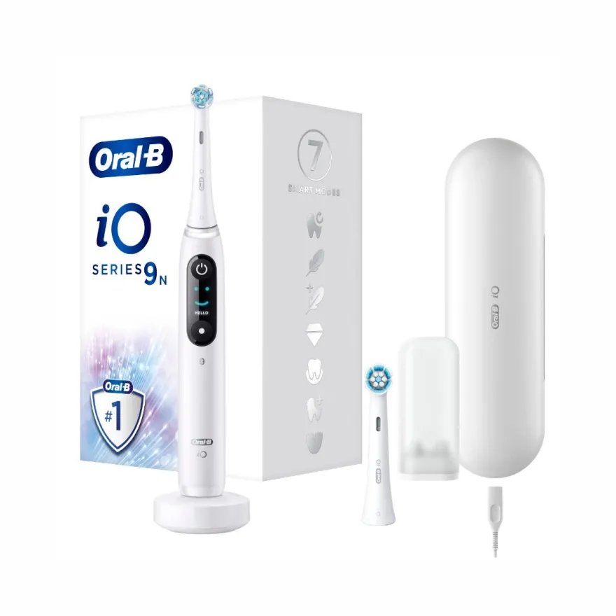 Oral-B Spazzolino Elettrico Ricaricabile iO 9S Bianco, 2 Testine, 1 Custodia Da Viaggio Ricaricabile, 1 Spazzolino