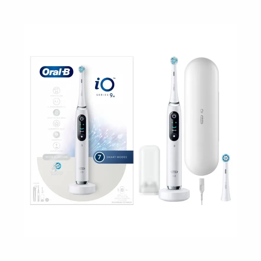 Oral-B Spazzolino Elettrico Ricaricabile iO 9S Bianco, 2 Testine, 1 Custodia Da Viaggio Ricaricabile, 1 Spazzolino
