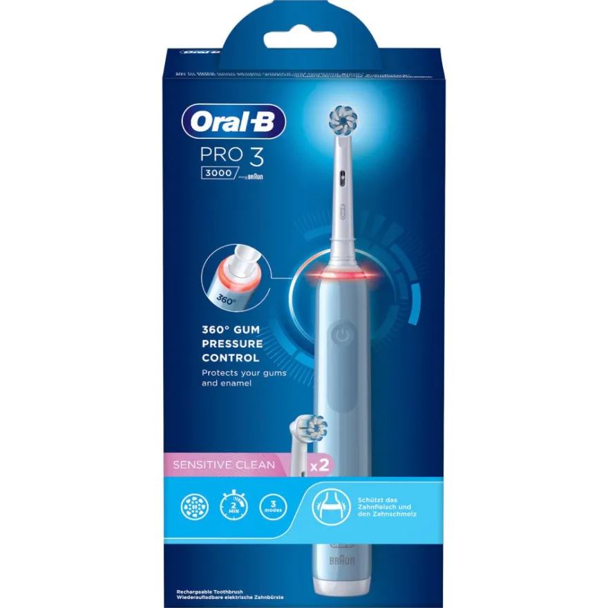 Oral-B Spazzolino Elettrico Ricaricabile Pro 3 3000 Blu, 2 Testine, 1 Spazzolino