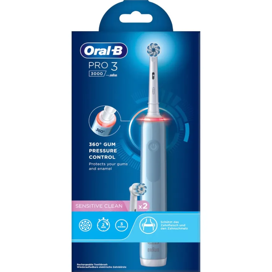 Oral-B Spazzolino Elettrico Ricaricabile Pro 3 3000 Blu, 2 Testine, 1 Spazzolino