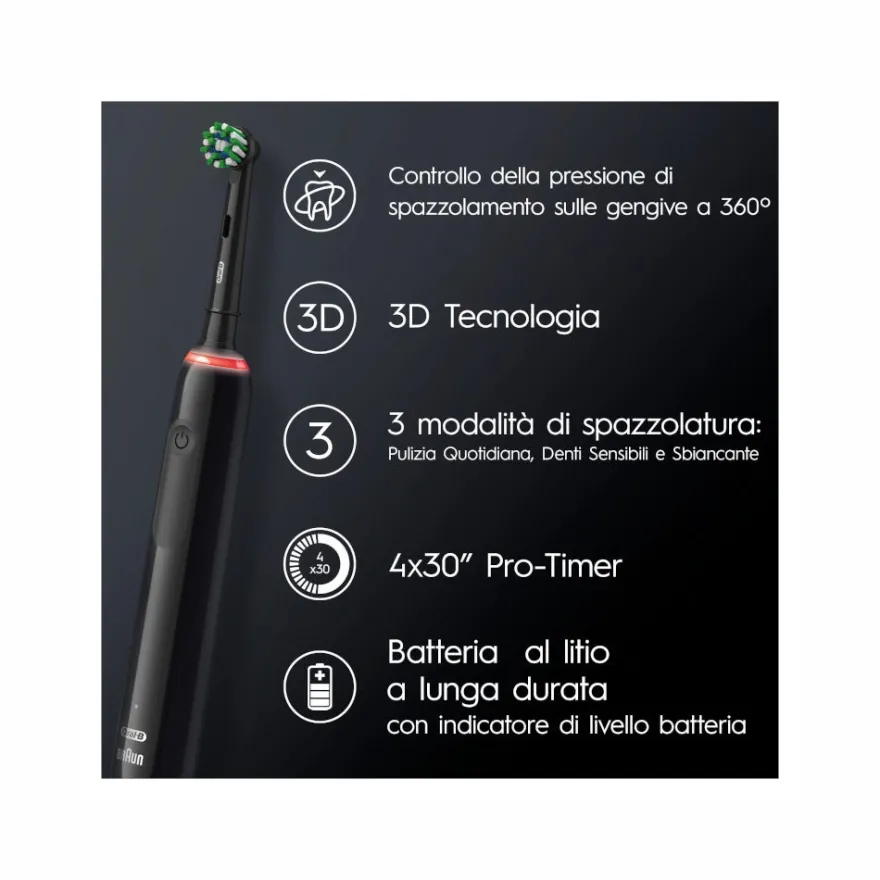 Oral-B Spazzolino Elettrico Ricaricabile Pro Series 3 Nero + 2 Testine