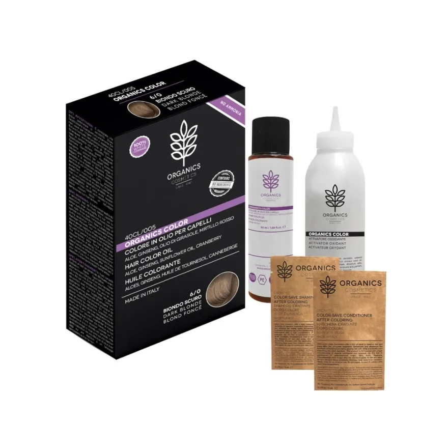 Organics Cosmetics Kit Tinta Per Capelli Organics Color 6/0 Biondo Scuro