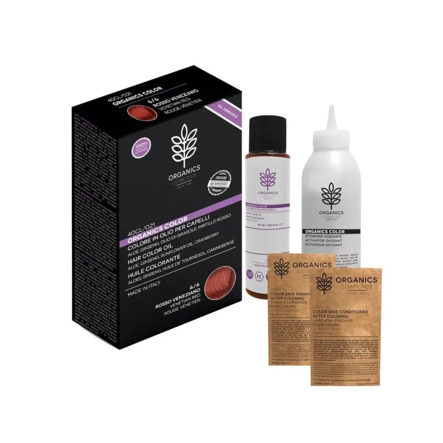 Organics Cosmetics Kit Tinta Per Capelli Organics Color 6/6 Rosso Veneziano