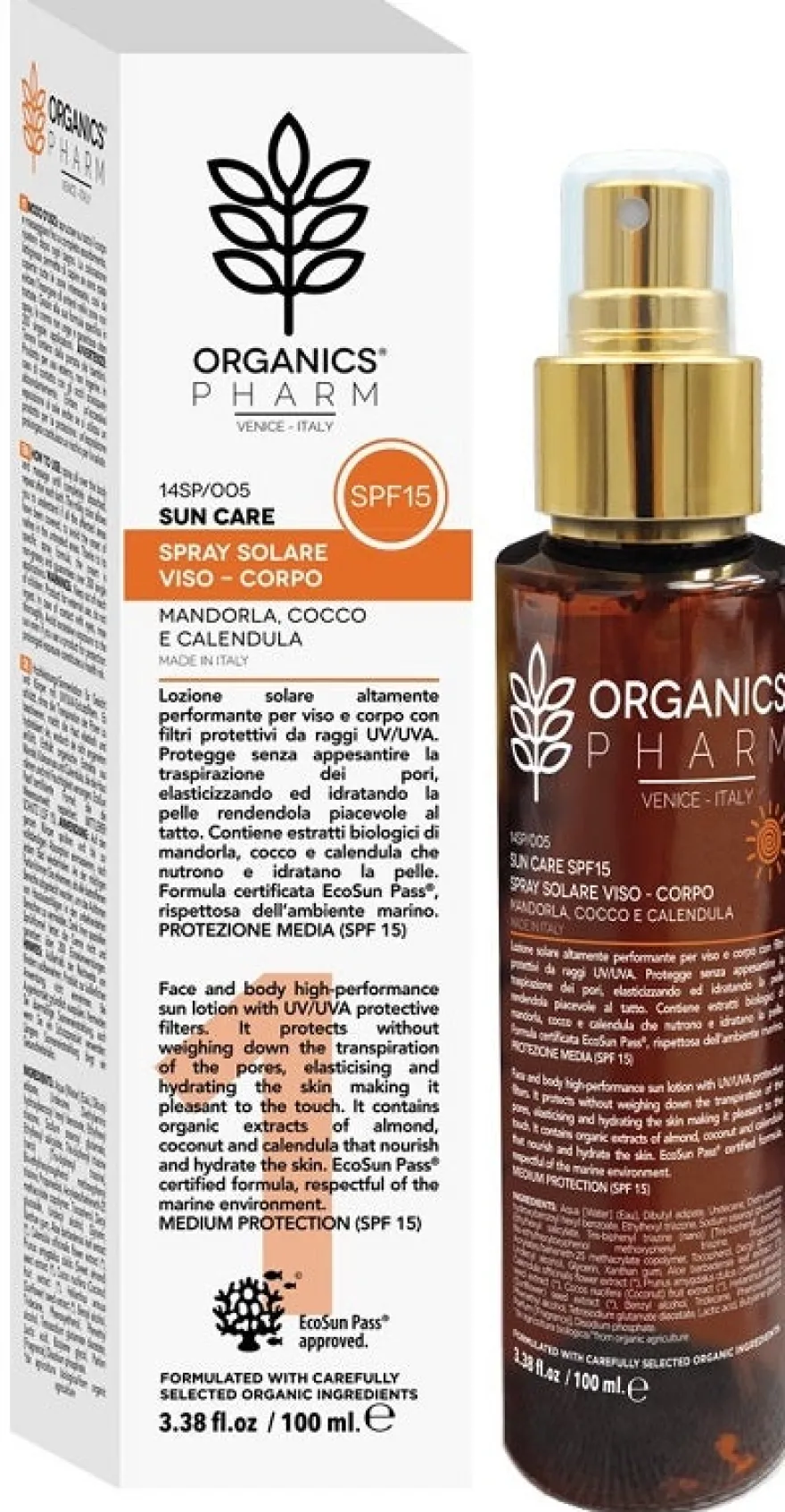 Organics Pharm Spray Solare Viso/Corpo 100ml SPF15