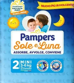 Pampers Sole Luna Pannolini Taglia 2 Mini (3-6 kg) 21 Pezzi