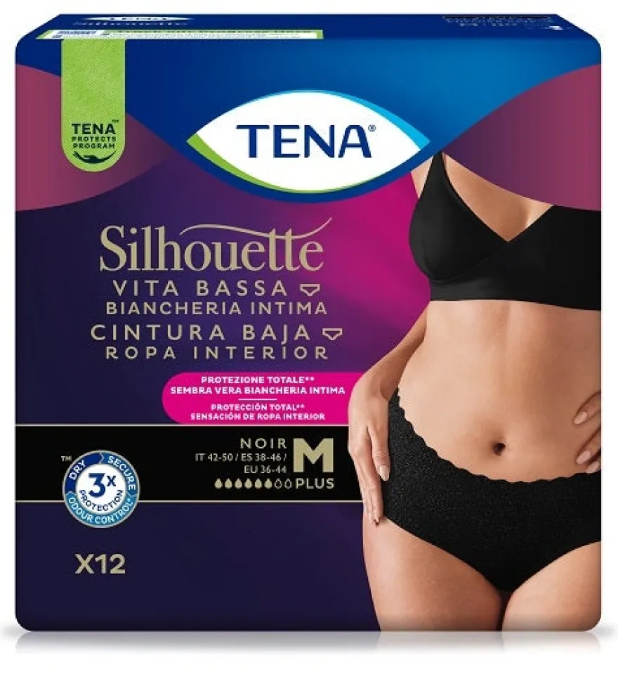 Pannolone a Mutandina Assorbente Tena Silhouette Noir m Vita Bassa 12 Pezzi