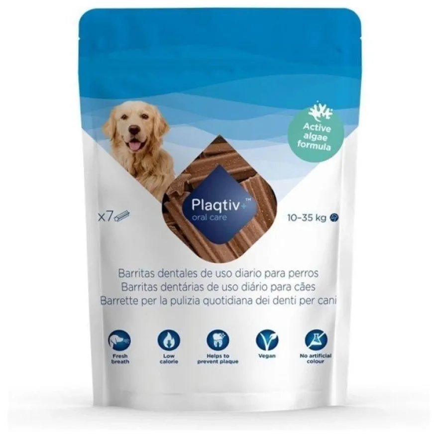 Plaqtiv+ Barrette per Pulizia Quotidiana dei Denti per Cani da 10 a 35 kg 7 Pezzi