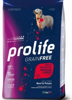 Prolife Dog Grain Free Sensitive Beef & Potato Cibo Secco Per Cani Adulti Taglia Media/Grande Sacco 10 Kg