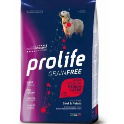 Prolife Dog Grain Free Sensitive Beef & Potato Cibo Secco Per Cani Adulti Taglia Media/Grande Sacco 10 Kg