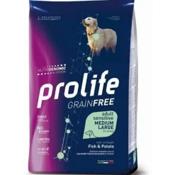 Prolife Dog Grain Free Sensitive Fish & Potato Cibo Secco Per Cani Adulti Taglia Media/Grande Sacco 10 Kg