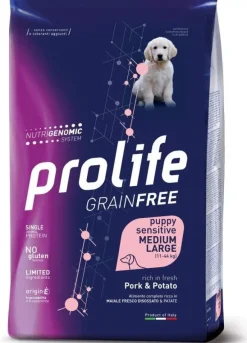 Prolife Dog Grain Free Sensitive Pork & Potato Cibo Secco Per Cani Cuccioli Taglia Media/Grande Sacco 10 Kg