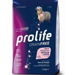 Prolife Dog Grain Free Sensitive Pork & Potato Cibo Secco Per Cani Adulti Taglia Media/Grande Sacco 10 Kg