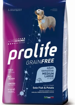 Prolife Dog Grain Free Sensitive Sole Fish & Potato Cibo Secco Per Cani Adulti Taglia Media/Grande Sacco 10 Kg