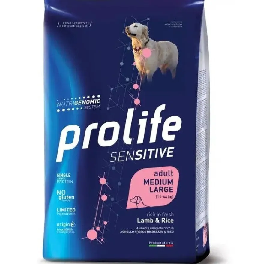 Prolife Dog Sensitive Lamb & Rice Cibo Secco Per Cani Adulti Taglia Media/Grande Sacco 10 kg