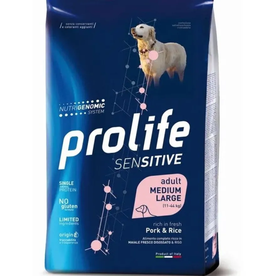 Prolife Dog Sensitive Pork & Rice Cibo Secco Per Cani Adulti Taglia Media/Grande Sacco 10 kg