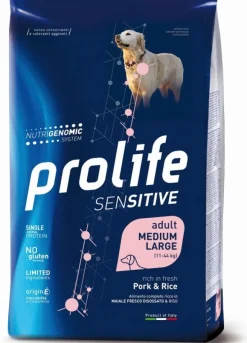Prolife Dog Sensitive Pork & Rice Cibo Secco Per Cani Adulti Taglia Media/Grande Sacco 10 kg