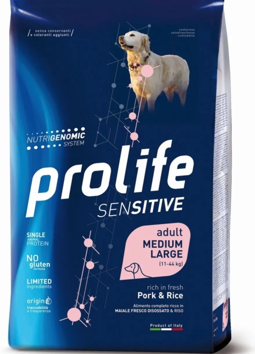 Prolife Dog Sensitive Pork & Rice Cibo Secco Per Cani Adulti Taglia Media/Grande Sacco 10 kg