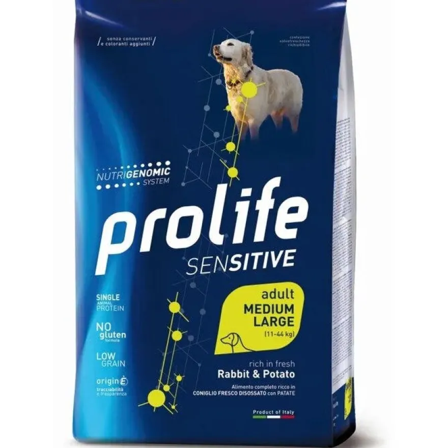 Prolife Dog Sensitive Rabbit & Potato Cibo Secco Per Cani Adulti Taglia Media/Grande Sacco 10 Kg
