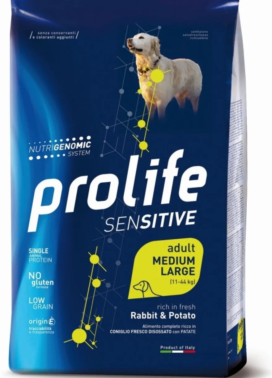 Prolife Dog Sensitive Rabbit & Potato Cibo Secco Per Cani Adulti Taglia Media/Grande Sacco 10 Kg
