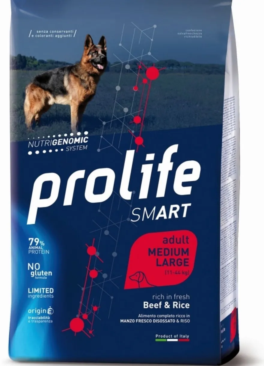 Prolife Dog Smart Beef & Rice Cibo Secco Per Cani Adulti Taglia Media/Grande Sacco 12 Kg