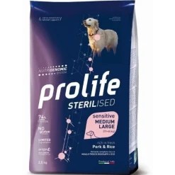 Prolife Dog Sterilised Sensitive Adult Medium/Large Pork & Rice 2,5Kg